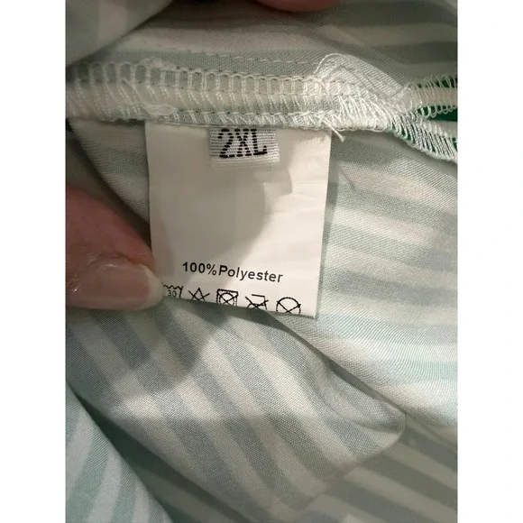 Unbranded Green White Striped Half Zip Short 1/2 Sleeve Tunic Blouse Womens 2XL - Picture 5 of 6